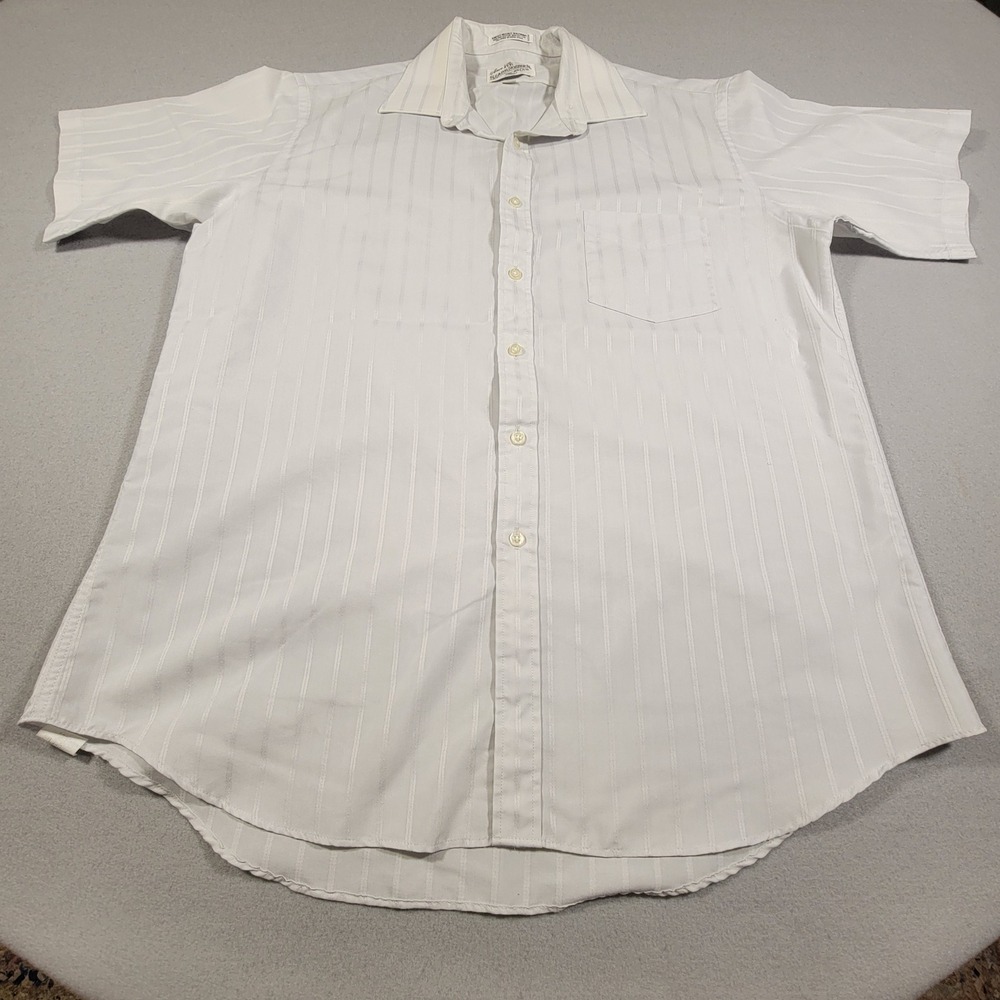 VTG Sears Roebuck & Co.‎ Mens Shirt Short Sleeve White Striped Button Up Large - Picture 2 of 9